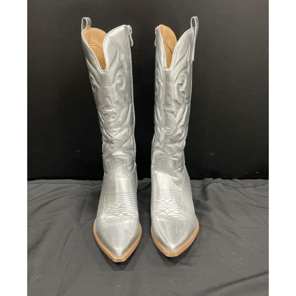 Top Moda Women's Silver Faux Leather Western Boots Size 6